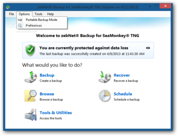 zebNet Backup for SeaMonkey TNG screenshot 2