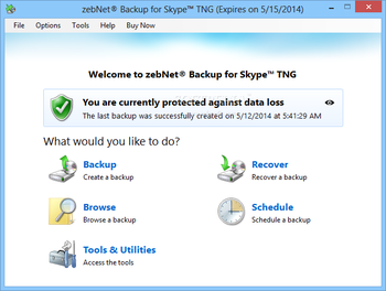 zebNet Backup for Skype TNG screenshot