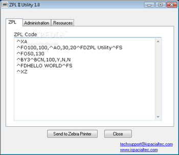 Zebra ZPL II Utility screenshot