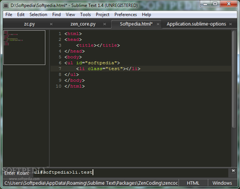 Zen Coding for Sublime Text screenshot