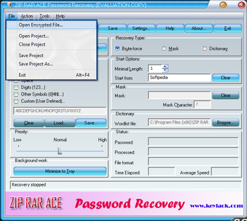 ZIP RAR ACE Password Recovery screenshot 2