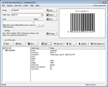 Zoner Barcode Studio screenshot