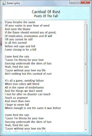 Zune Lyrics screenshot