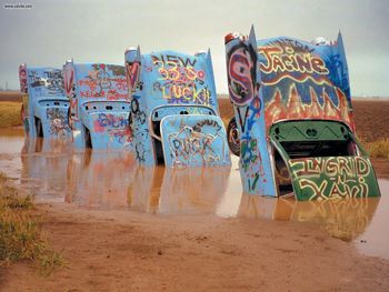 Cadillac Ranch Sculpture West Of Amarillo, Texas screenshot