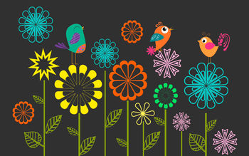 Colorful Vector Flowers Birds screenshot
