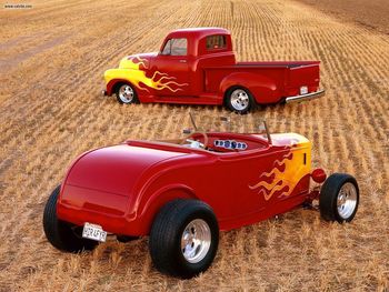 Fire In The Field Ford Roadster And Chevrolet Truck screenshot