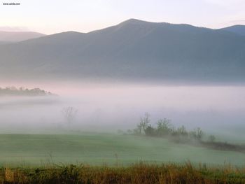 Foggy Sunrise Cades Cove Great Smoky Mountains Tennessee screenshot