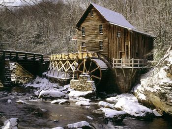 Glade Creek Grist Mill In Winter Babcock State Park West Virginia screenshot