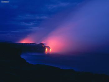 Lava Flow Meeting The Ocean At Twilight Kilauea Volcano Hawaii screenshot