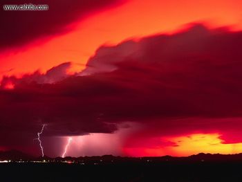Lightning From Orange And Black Clouds screenshot