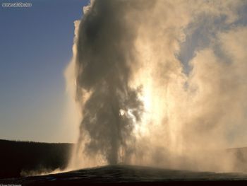 Old Faithful Geyser At Sunset Yellowstone Wyoming screenshot