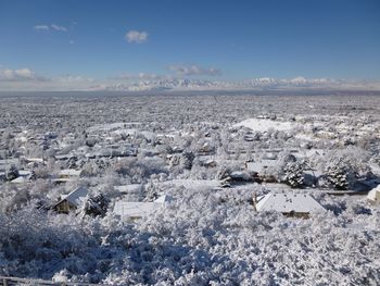 View Of Provo, UT And Utah Lake Blanketed With Frozen Wet Snow screenshot